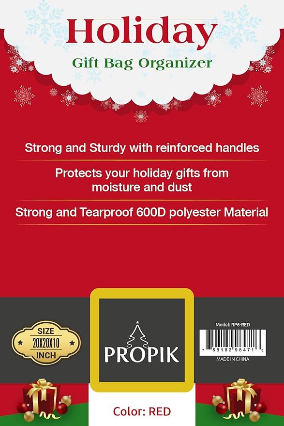 ProPik Christmas Storage Organizer, Gift Bags, Bows, Ribbons and Wrapping Accessories Container (Red)