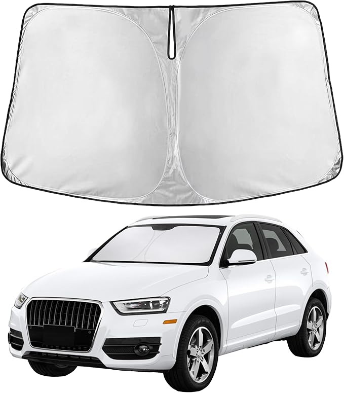 EcoNour Windshield Sunshade for Audi Q3 2013–2018 | Custom Fit Front Window Sun Shade | Blocks Harmful UV Rays & Reduces Heat | Foldable Sun Visor with Storage Pouch