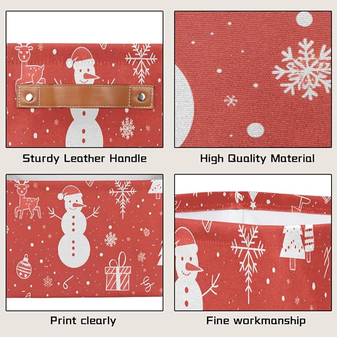 Storage Baskets Bin, Christmas Winter Snowman Collapsible Canvas Fabric Storage Bin Decorative Baskets Toy Organizer Rectangle Storage Boxes with Handles for Home Shelves Nursery, J-024