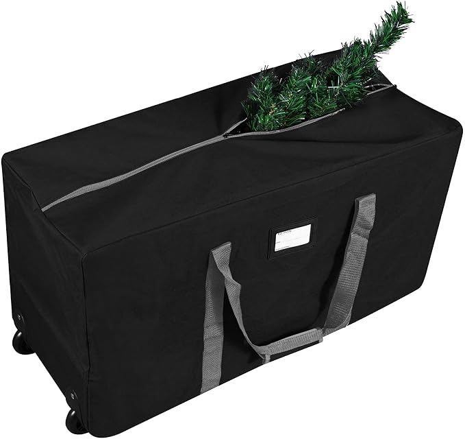ProPik Rolling Christmas Tree Storage Bag, Fits Up to 7.5 Ft. Tall Disassembled Holiday Tree, 22" x 16" x 50", Large Heavy Duty Xmas Storage Container with 2 Wheels & Handles, 600D Oxford (Black)