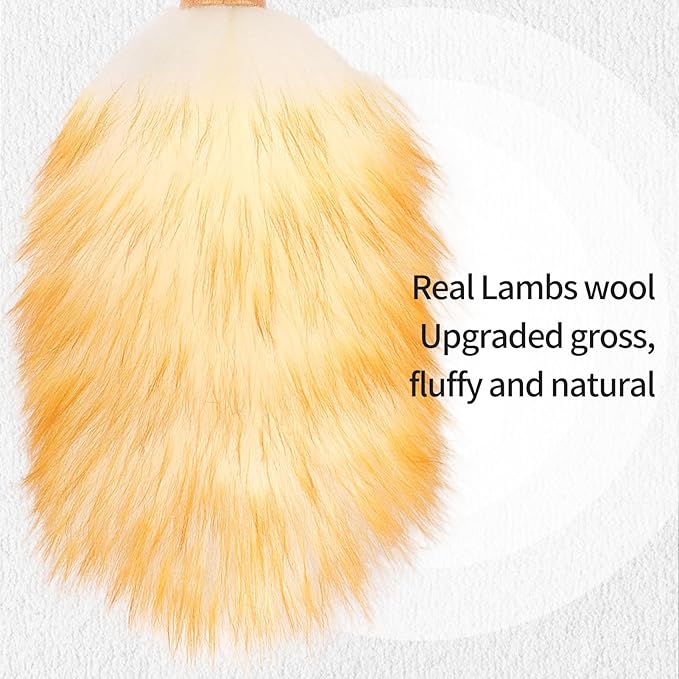 FeelfunFeather Feather Duster, Lambswool Duster for Cleaning,with Solid Wooden Handle,Leather Hang Strap,Anti-Static 14.9 inch Washable Reusable Small Hand Duster(Natural) for Office, Home and Car