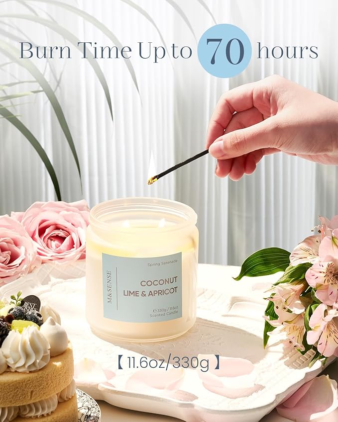 M&SENSE Coconut Vanilla Scented Candle, 70-Hour Long Lasting Burn Time 2-Wick 11.6oz Natural Soy Wax Non Toxic Candle Aromatherqapy Gifts for Home Decor Birthday Gifts