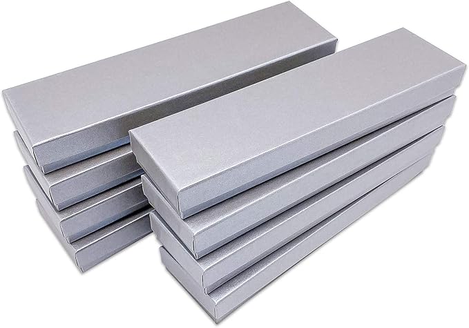 TheDisplayGuys - 25-Pack #82 Cotton Filled Cardboard Paper Jewelry Boxes Gift Case - Pearl Gray (8.0" x 2.0" x 1.0") - for Shipping or Storage