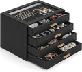 AKOZLIN Jewelry Box with Clear Lid Functional Leather Jewelry Storage Organizer Case 4 Drawers for Women Girls Necklace Ring Bracelet Earring