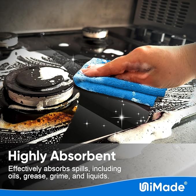 UNIMADE Shop Towels Rags, 50 Pack Reusable Shop Rags Bulk Microfiber Cleaning Cloth Lint Free Cleaning Towels for Car Kitchen Automotive Bar Mechanic Restaurant Garage, 11.5"x 11.5", Blue