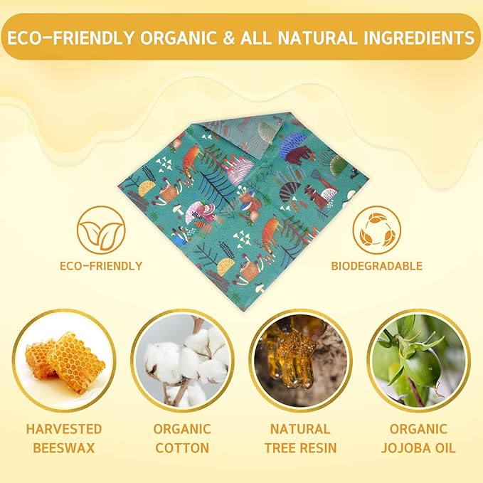 Reusable Beeswax Wrap - 9 Pack Beeswax Wraps for Food, Eco-Friendly Beeswax Food Wraps, Bread Sandwich Wrapper - Organic, Sustainable, Zero Waste, Reusable Plastic-Free Food Wrap, 1XL, 3M, 5S