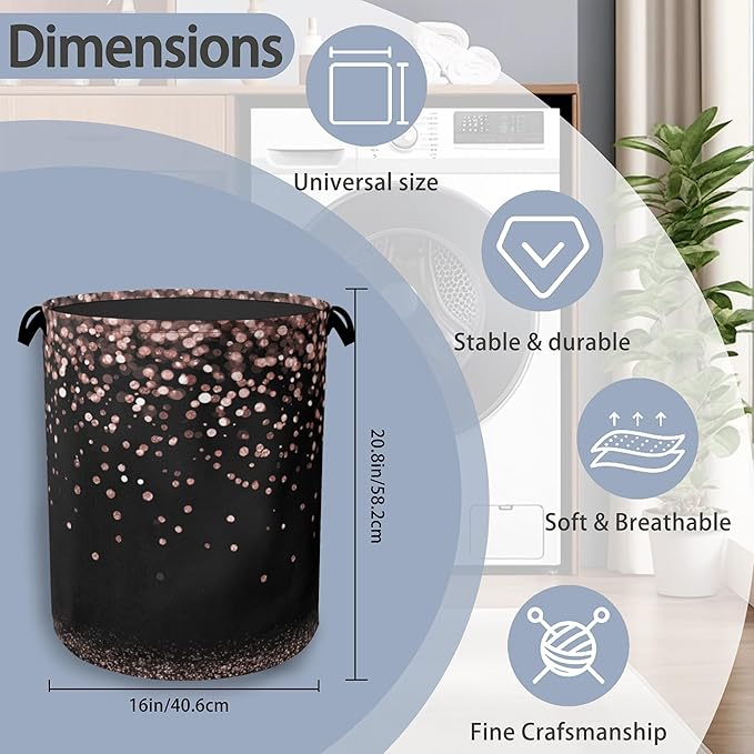Pink Glitter Laundry Hamper,Dirty Clothes Laundry Basket with Handles Waterproof Oxford Cloth Storage Basket for College Dorms Bathroom Bedroom 16" x 20.8"