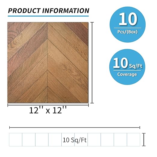 Art3d 10-Pack Herringbone Peel and Stick Vinyl Floor Tiles, 12" x 12" Self Adhesive Waterproof Wood Flooring Plank for Living Room, Kitchen, Bathroom, Bedroom, Cover 10 Sq. Ft, Brown