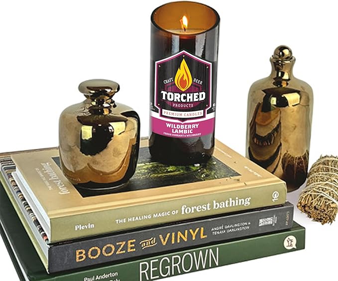 Torched Beer Scented Candles | Natural Soy Wax Candle | Wildberry Lambic Scent 8 oz | Makes a Great Gift for Men, Beer Lovers, and Collectors | Bar Man-Cave Decor and Accessories
