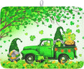 Kwlegh St Patrick's Day Shamrock Dish Drying Mat for Kitchen Counter Green Gnome Truck Dish Dry Mat St Patrick Spring Drying Mats Microfiber Absorbent Dish Drainer Rack Mat Large 18x24 Inch