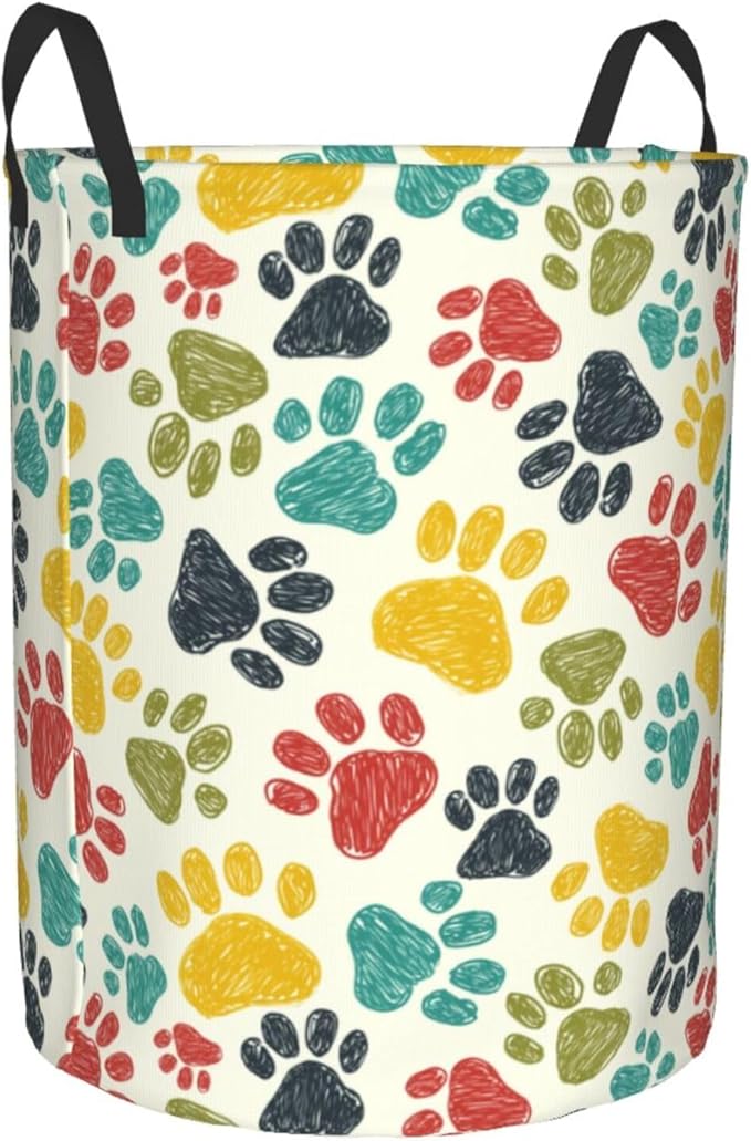 Paw Print Laundry Basket Storage Bin Foldable Laundry Hamper Clothes Storage Bucket Organizer 19.6x15.7 Inch For Laundry Room/Bedroom/Bathroom