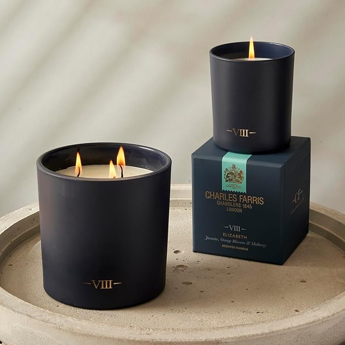 Charles Farris Luxury Scented Candle – 3 Wick, Hand-Poured, Long Lasting, Clean Burning, 640g / 22.5oz, Up to 80 Hour Burn, Made in England – Orange Blossom, Jasmine, Green Mulberry – Elizabeth