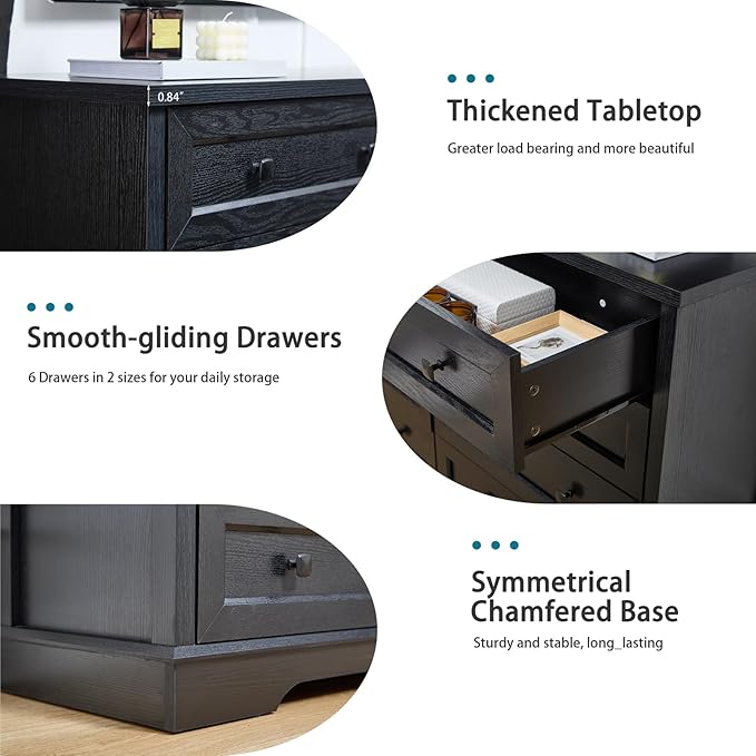 LIDYUK 8-Drawer Black Dresser for Bedroom Farmhouse Dresser Chest of Drawers, 55" Wide Clothes Organizer Wood Chest of Drawers for Bedroom, Living Room