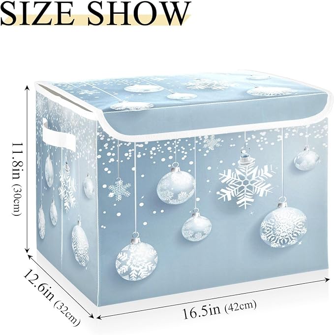 senya Christmas Baskets Collapsible Storage Bins with Lids, Christmas Balls White Snowflakes Storage Boxes Clothes Baskets for Organizing