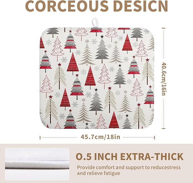 Wnoesat Christmas Dish Drying Mats for Kitchen Counter Xmas Tree Drying Mat Winter Holiday Dishes Drying Pad Microfiber Absorbent Dish Draining Mat Washable Dish Drainer Rack Mat 16x18 Inch