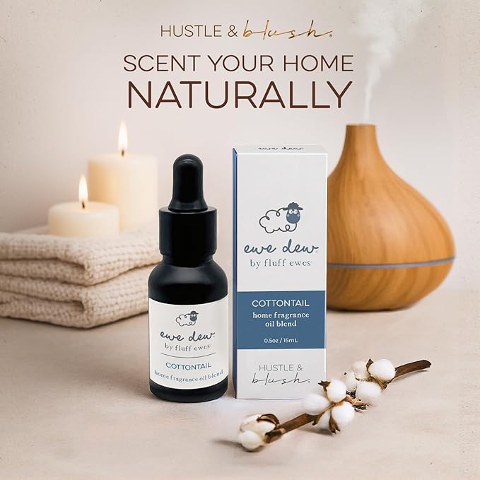 Hustle & Blush Essential Oils Blend for Dryer Balls, 15ml Cottontail, Natural Laundry Fragrance, Long-Lasting Fresh Scent, Ideal for Diffusers, Candle Making Holiday Gifts, Multi-Use for Home & DIY