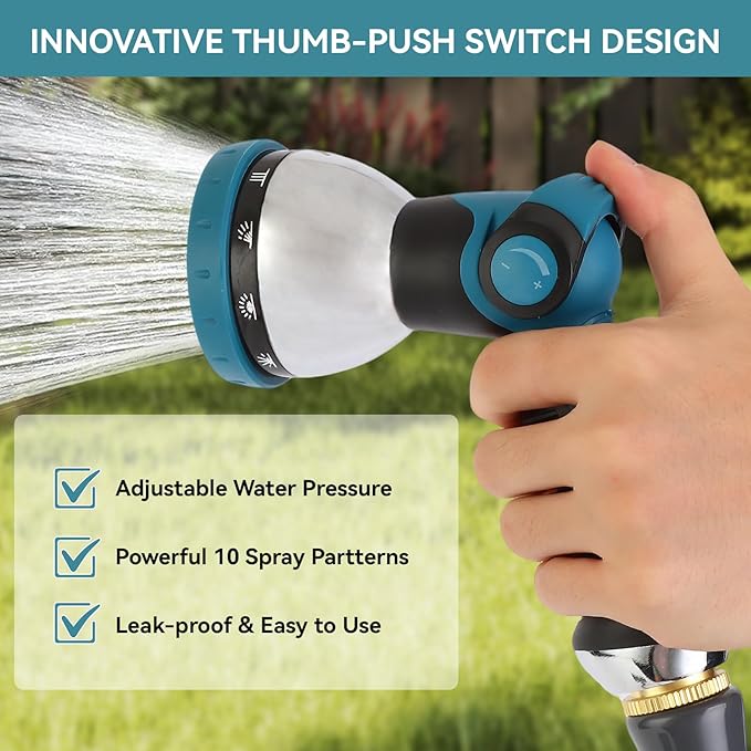 AnyEasy Garden Water Hose Nozzle Metal Heavy Duty Sprayer Thumb Control with 10 Spray Modes Suitable for Watering Plants, Iawn and Garden, Car Washing, Cleaning, Showering Pets and Outdoor Fun, Blue
