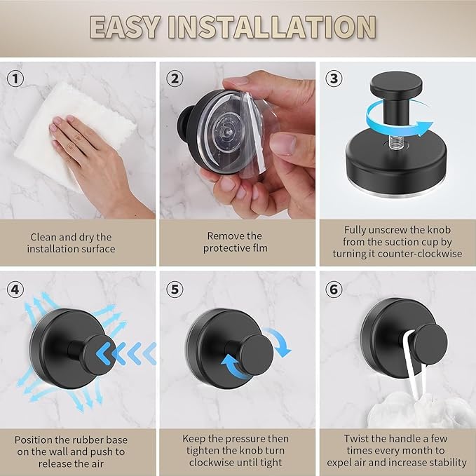 Upgraded Suction Cup Hooks for Shower, Removable Towel Hooks for Bathroom Window Glass Door Wall, Black 1 Pack