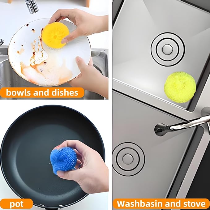 Acshio 60 Pack Plastic Dish Scrubbers, Round Mesh Scouring Non Scratch Pads, Assorted Color Reusable Nylon Dish Pot Washing Poly for Kitchen Household Cleaning, 6 Colors
