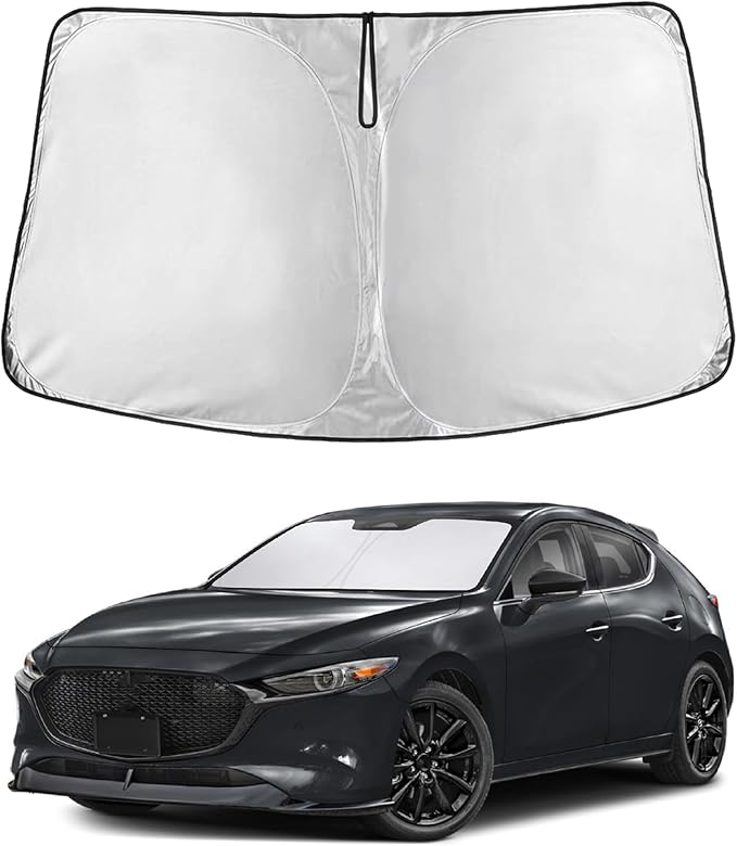 Econour Windshield Sun Shade for Mazda 3 2019-2024 2025 2026 Mazda3 Accessories Hatchback/Sedan Custom Fit Sunshade Foldable Sun Visor Protector Blocks UV Rays Keep Your Car Cooler