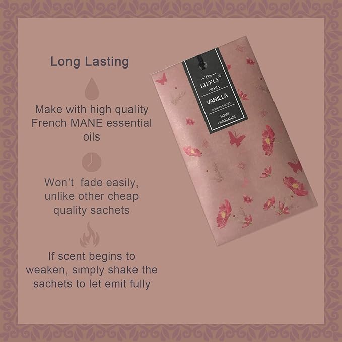 LIFFLY 14 Packs Vanilla Scented Sachets for Drawers and Closets
