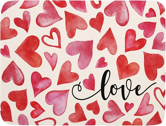 ABSOP Valentine's Day Dish Drying Mat 18 x 24 Inch Heart Shaped Dish Drying Pad Absorbent Microfiber Mats for Red and Pink Dish Rack Pad for Kitchen Counter Coffee Bar Decor