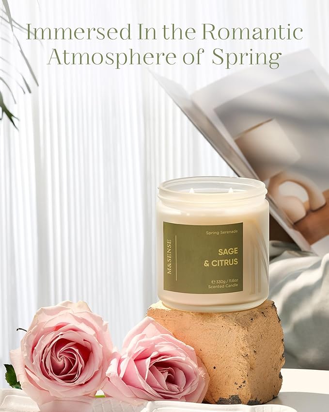 M&SENSE Sage Citrus Scented Candle, 70 Hour Burn Time 2 Wick 11.6oz Natural Soy Non Toxic Aromatherapy Candle for Home Decor Birthday Gifts Easter Supplies