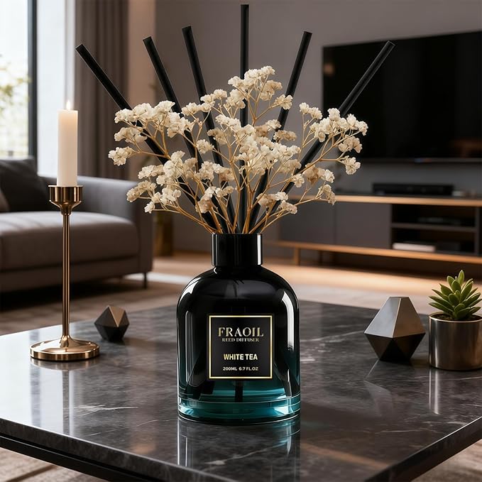 Lilac Reed Diffuser, Reed Diffuser Set 6.7 fl oz (200 ml) with 6 Reed Sticks, Home Fragrance Reed Diffuser for Bathroom Shelf House Bedroom Office Decor