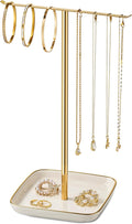 pickpiff Necklace Holder Stand with Ceramic Base: 12" Jewelry Tree Display Organizer for Necklaces, Bracelets, Rings, Earrings, Tall Gold Stand for Women, Aesthetic Room Décor