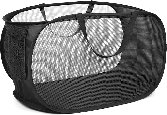 4 Pack Collapsible Laundry Baskets, Foldable Laundry Basket with Pocket, Durable Pop Up Hampers, Reinforced Handles Dirty Clothes Hamper for Laundry, Bedroom, Bathroom, Dorm, Travel or Camping Black