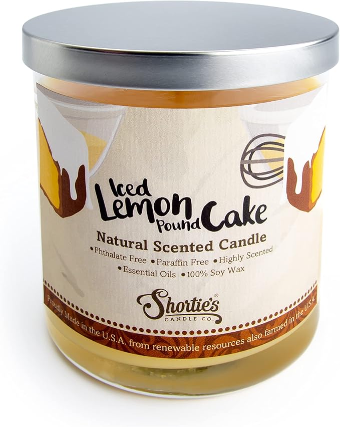Iced Lemon Pound Cake Scented Natural Soy Candle, Essential Fragrance Oils, 100% Soy, Phthalate & Paraben Free, Clean Burning, 9 Oz.