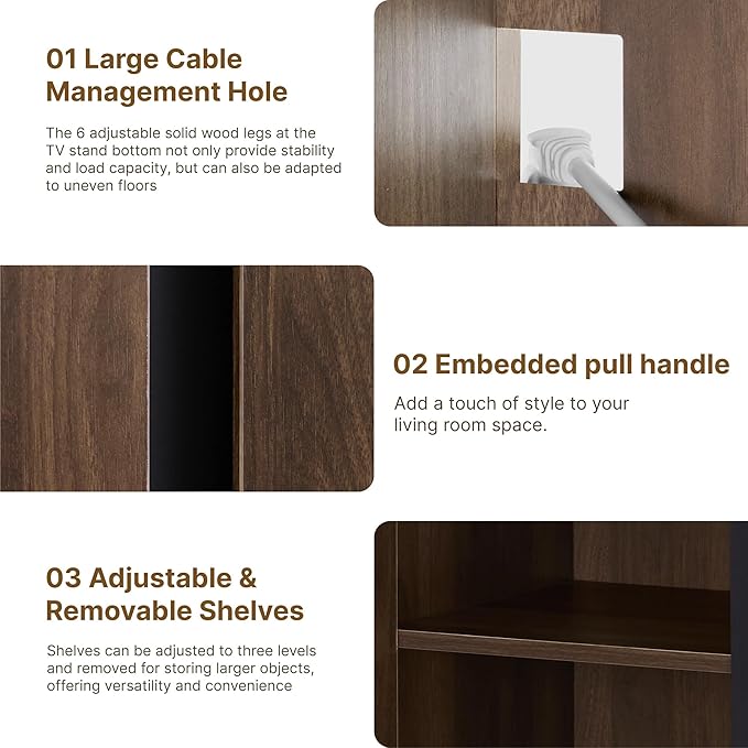 63" Sideboard Buffet Cabinet with Storage Modular Accent Display Kitchen Storage Cabinet Wood Coffee Bar Console for Living Room, Hallway, Kitchen, Dining Room,Walnut