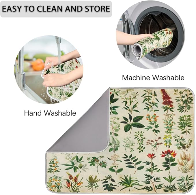 Hexteria Dish Drying Mat For Kitchen Counter Absorbent Dish Mat Microfiber Drainer Drying Kitchen Mat 16x18 In Quich Dry Mat, Botanical Garden