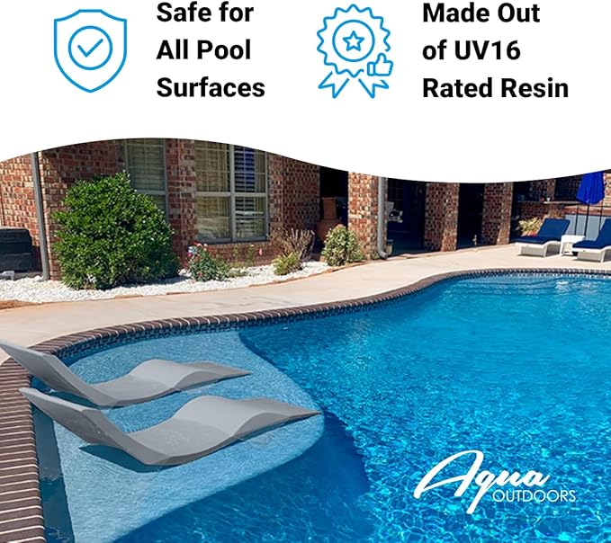 Aqua Outdoors - in-Pool Chaise Lounger - Inside Pool & Sun Shelf Lounge Chair - Designed for Water Depths Up to 9” - Compatible with All Types - Poolside & Sun Deck Tanning - Gray Granite
