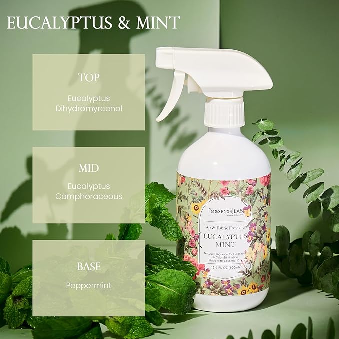 ‌M&SENSE Air & Fabric & Pet Odor Eliminator Spray - 16.9oz Large Size Natural Safe Air Freshener Eucalyptus Mint Scented Deodorizer for Home Eliminates Smoke Musty Smells, Ideal for Entryway Bathroom