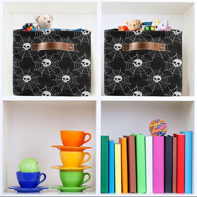 ALAZA Sugar Skull Web Halloween Foldable Storage Box Storage Basket Organizer Bins with Handles for Shelf Closet Living Room Bedroom Home Office 1 Pack