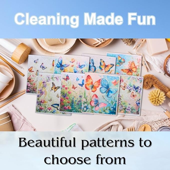 Sunshine State Goods Swedish Dishcloths for Kitchen - Ecofriendly Reusable Paper Towels, Biodegradable Dish Cloths - Cellulose Sponge Dish Cloths for Washing Dishes - 8 Pack (Butterfly)