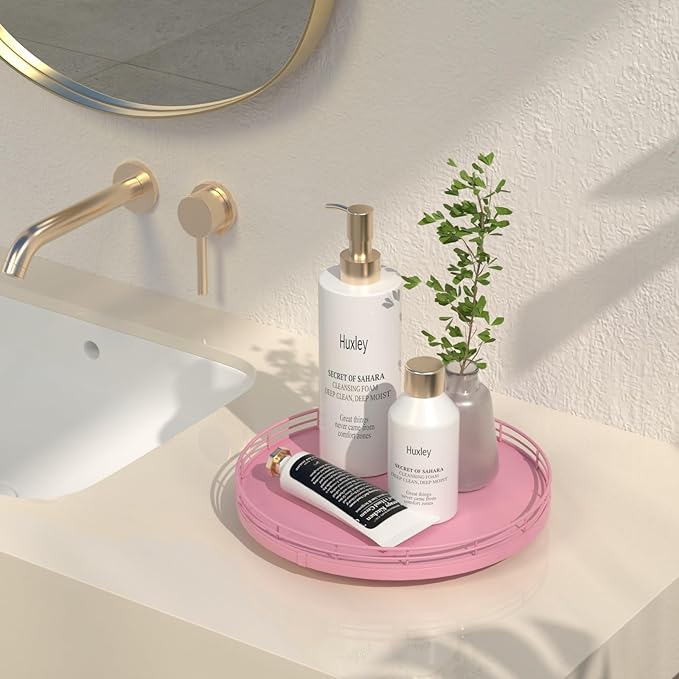 9" Oak Wood Decorative Tray for Home Decor, Tray for Coffee Table Decor Perfume Nightstand Vanity Bathroom Trays for Counter Candle Jewelry Makeup Farmhouse Table Centerpiece for Dining Room Pink