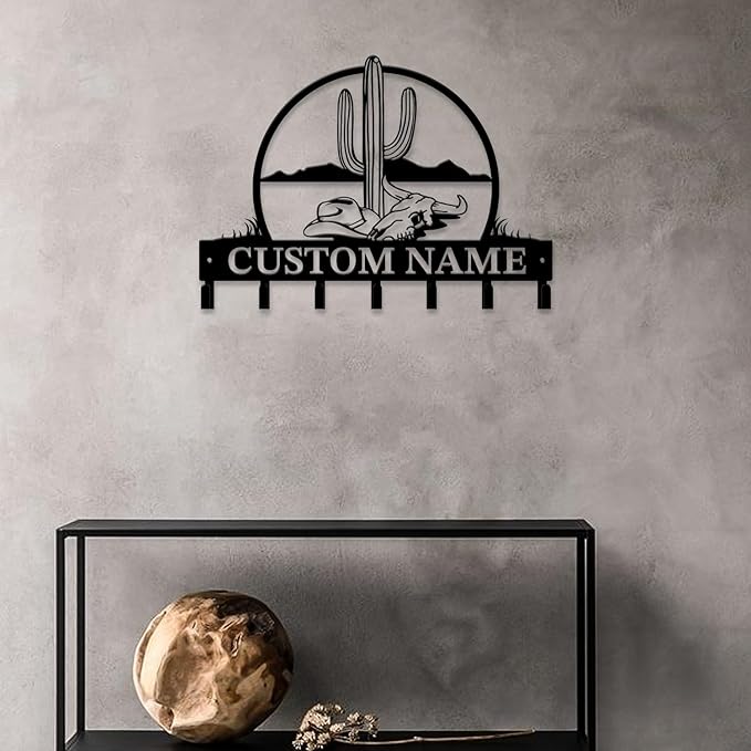 Personalized Custom Name Cactus Wall Keys Hooks,Metal Cactus Art Clothes Hooks,Metal Cactus Lover Wall Home Storage Decorative,For Front Door, Hallway, Kitchen, Bedroom,Keys,Hats (Style I)