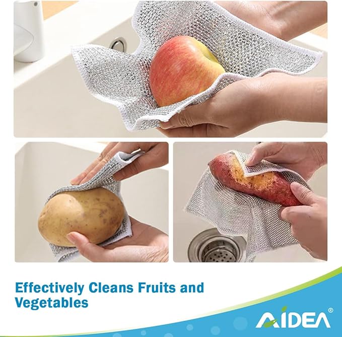 AIDEA Non Scratch Wire Dishcloth 24PK, Wire Dishwashing Rag for Wet and Dry, Washable Dish Rags No Odor, Cleaning Pads Steel Scrubber for Cookware, Sinks, Dishes, Stove Tops, 7"×8"