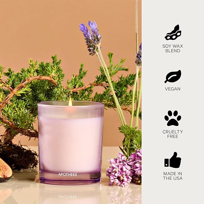 Apotheke Luxury Scented Candles for Home, Hinoki Lavender - Petite Aromatherapy Jar Candle with Soy Wax Blend