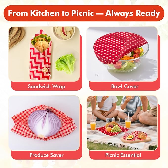 Beeswax Wraps for Food, 3 Pack (S, M, L) Reusable Food Wraps, Bread Sandwich Wrap, Beeswax Paper with Bukcle, Zero Waste, Plastic-Free Food Storage Wrap