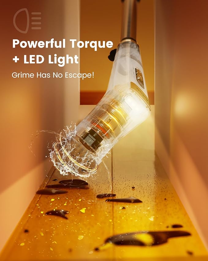 Antime Electric Spin Scrubber with LED Light, IPX8 Waterproof Cleaning Brush with LCD Display, 5 Replaceable Brush Heads, Shower Scrubber with 25kg Torque, 90min Runtime for Bathroom, Kitchen, Tile