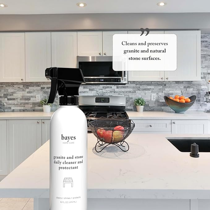 Bayes Granite and Stone Daily Cleaner and Protectant - Cleans, Shines, and Protects - For Granite, Quartz, Marble, Tile, and Stone Surfaces - 16 oz, 2 Pack