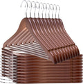 Quality Wooden Hangers - Slightly Curved Hanger 20 Pack Sets - Solid Wood Coat Hangers with Stylish Chrome Hooks - Heavy-Duty Clothes, Jacket, Shirt, Pants, Suit Hangers (Walnut/Retro, 20)