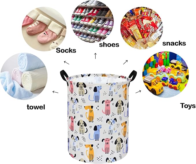 Round Dog Laundry Hamper Storage Basket Laundry Organizer Hamper Storage Bins Clothes Box Nursery Hamper Gift Basket with Handles