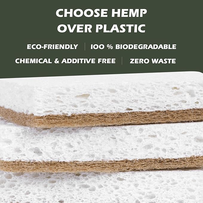 Isshah Plant-Based Kitchen Sponges - Natural, Eco-Friendly, Biodegradable Sisal Hemp Sponges for Dishes, Cleaning Sponge for Kitchen, Bathroom, Household - 24 Count
