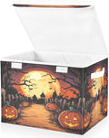 Bolaz Storage Bins with Lids and Handles,Halloween Night Pumpkin Skull Storage Box Storage Basket with Cover Collapsible Organizer Containers for Home Closet, Shelves