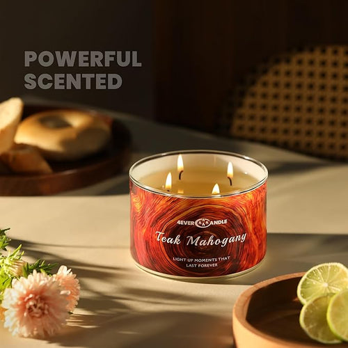 4EVER Scented Candles | 4-Wick 18oz Soy Wax Candle | Up to 50Hrs Clean Burn | Aromatherapy Candles for Home Scented | Gifts for Women & Mom, Teakwood & Mahogany