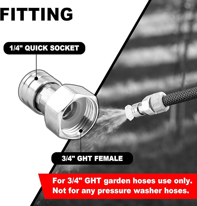 Raincovo Garden Hose to Pressure Washer Adapter, 3/4” GHT to 1/4” Quick Connect, Convert Water Hose to Power Washer Connector, Car Washing Nozzle & Hose Attachment, Stainless Steel, 2 Pack